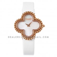 Alhambra Watch 30.2mm MOP Dial in Rose Gold in White Strap