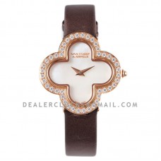 Alhambra Watch 30.2mm MOP Dial in Rose Gold with Diamond in Brown Strap