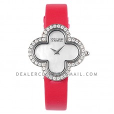 Alhambra Watch 30.2mm MOP Dial in Steel with Diamond on Pink Strap