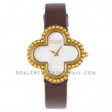 Alhambra Watch 30.2mm MOP Dial in Yellow Gold in Brown Strap