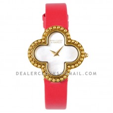 Alhambra Watch 30.2mm MOP Dial in Yellow Gold in Red Strap