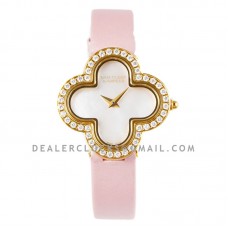 Alhambra Watch 30.2mm MOP Dial in Yellow Gold with Diamond in Pink Strap