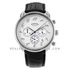 Arceau Chronographe 43 White Dial in Steel on Black Leather Strap Arceau Chronographe 43 White Dial in Steel on Black Leather Strap