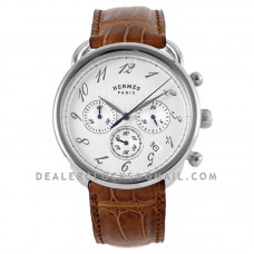 Arceau Chronographe 43 White Dial in Steel on Brown Leather Strap Arceau Chronographe 43 White Dial in Steel on Brown Leather Strap