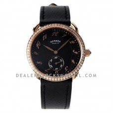 Arceau Petite Black Dial in Rose Gold with Diamond Bezel on Black Epsom Leather Strap Arceau Petite Black Dial in Rose Gold with Diamond Bezel on Black Epsom Leather Strap