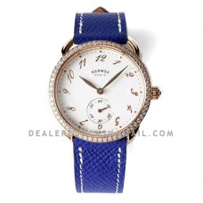 Arceau Petite White Dial in Rose Gold with Diamond Bezel on Blue Epsom Leather Strap Arceau Petite White Dial in Rose Gold with Diamond Bezel on Blue Epsom Leather Strap