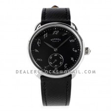 Arceau Petite Steel Black Dial on Black Epsom Leather Strap
