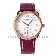 Arceau Petite White Dial in Rose Gold with Diamond Bezel on Violet Epsom Leather Strap Arceau Petite White Dial in Rose Gold with Diamond Bezel on Violet Epsom Leather Strap