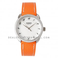 Arceau 32mm White Dial in Steel with Diamond Bezel on Orange Epsom Leather Strap Arceau 32mm White Dial in Steel with Diamond Bezel on Orange Epsom Leather Strap