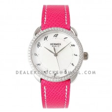 Arceau 32mm White Dial in Steel with Diamond Bezel on Pink Epsom Leather Strap Arceau 32mm White Dial in Steel with Diamond Bezel on Pink Epsom Leather Strap
