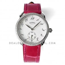 Arceau Petite White Dial in Steel with Diamond Bezel on Pink Leather Strap Arceau Petite White Dial in Steel with Diamond Bezel on Pink Leather Strap