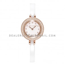 B.Zero MOP Dial with Diamond Bezel in Rose Gold on White Ceramic Bracelet