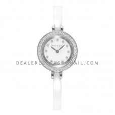 B.Zero MOP Dial with Diamond Bezel in Steel on White Ceramic Bracelet