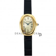 Baignoire Watch Mini Silver Dial in Yellow Gold on Black Leather Strap Baignoire Watch Mini Silver Dial in Yellow Gold on Black Leather Strap