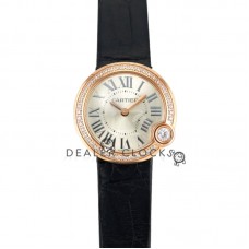 Ballon Blanc 30mm Silver Dial with Diamond Bezel in Rose Gold on Black Leather Strap Ballon Blanc 30mm Silver Dial with Diamond Bezel in Rose Gold on Black Leather Strap