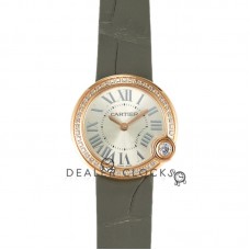 Ballon Blanc 30mm Silver Dial with Diamond Bezel in Rose Gold on Grey Leather Strap Ballon Blanc 30mm Silver Dial with Diamond Bezel in Rose Gold on Grey Leather Strap