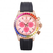 Blaken Daytona Pink Dial with Rainbow Diamond Bezel in Rose Gold on Rubber Strap Blaken Daytona Pink Dial with Rainbow Diamond Bezel in Rose Gold on Rubber Strap