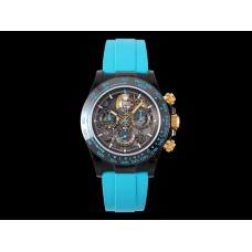 Blaken Daytona Skeleton Dial in PVD on Cyan Rubber Strap