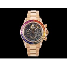 Blaken Daytona Skeleton Dial with Rainbow Diamond Bezel in Rose Gold