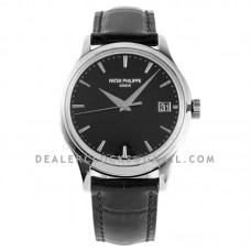 Calatrava 5227G-10 Black Dial in White Gold on Black Leather Strap