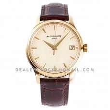 Calatrava 5227J-001 White Dial in Yellow Gold on Brown Leather Strap