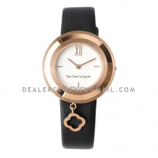 Charms Watch 32m White Dial in Rose Gold on Black Strap
