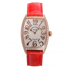 Cintree Curve MOP Dial in Rose Gold on Red Leather Strap