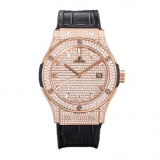 Classic Fusion Automatic 42mm Diamond Paved Dial in Rose Gold on Black Leather Strap Classic Fusion Automatic 42mm Diamond Paved Dial in Rose Gold on Black Leather Strap