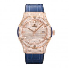Classic Fusion Automatic 42mm Diamond Paved Dial in Rose Gold on Blue Leather Strap Classic Fusion Automatic 42mm Diamond Paved Dial in Rose Gold on Blue Leather Strap