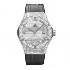 Classic Fusion Automatic 42mm Diamond Paved Dial in Steel on Black Leather Strap Classic Fusion Automatic 42mm Diamond Paved Dial in Steel on Black Leather Strap
