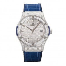 Classic Fusion Automatic 42mm Diamond Paved Dial in Steel on Blue Leather Strap Classic Fusion Automatic 42mm Diamond Paved Dial in Steel on Blue Leather Strap