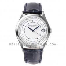Calatrava 5296G-001 White Dial in White Gold on Blue Leather Strap