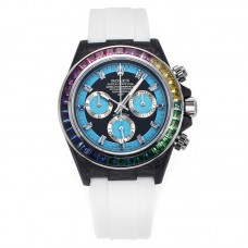 DIW Daytona Rainbow Blue Carbon in White Rubber Strap