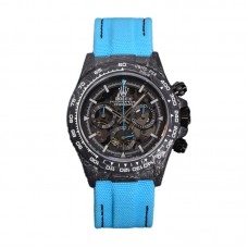 DIW Daytona Skeleton Dial in Carbon with Blue Hands on Blue Nylon Strap