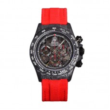 DIW Daytona Skeleton Dial in Carbon with Red Hands on Red Nylon Strap DIW Daytona Skeleton Dial in Carbon with Red Hands on Red Nylon Strap