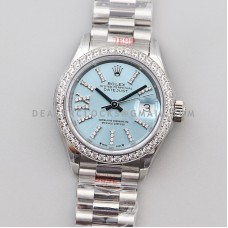 Datejust 28 278384 Ice Blue Dial Diamond Markers with Diamond Bezel in Steel Datejust 28 278384 Ice Blue Dial Diamond Markers with Diamond Bezel in Steel