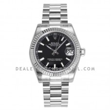 Datejust 31 Black Dial Stick Markers in Steel on President Bracelet Datejust 31 Black Dial Stick Markers in Steel on President Bracelet