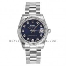Datejust 31 Blue Dial Diamond Markers in Steel on President Bracelet Datejust 31 Blue Dial Diamond Markers in Steel on President Bracelet