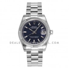 Datejust 31 Blue Dial Stick Markers in Steel on President Bracelet Datejust 31 Blue Dial Stick Markers in Steel on President Bracelet