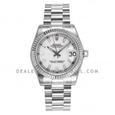 Datejust 31 White Dial Stick Markers in Steel on President Bracelet Datejust 31 White Dial Stick Markers in Steel on President Bracelet