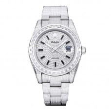 Datejust 41 Custom Diamond Paved Dial with Stick Markers in Steel