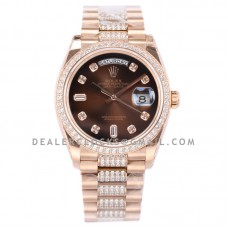 Day-Date 36 128345RBR Brown Dial with Diamond Bezel in Everose Gold