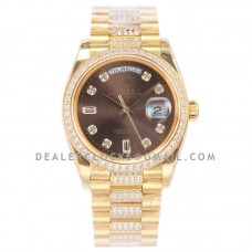 Day-Date 36 128348RBR Brown Dial with Diamond Bezel in Yellow Gold