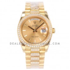 Day-Date 36 128348RBR Champagne Dial with Diamond Bezel in Yellow Gold