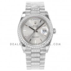 Day-Date 36 128349RBR Silver Dial with Diamond Bezel in White Gold Day-Date 36 128349RBR Silver Dial with Diamond Bezel in White Gold