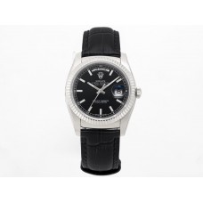 Day-Date 36 Black Dial in White Gold on Leather Strap Day-Date 36 Black Dial in White Gold on Leather Strap