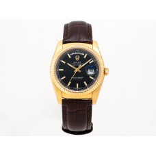 Day-Date 36 Black Dial in Yellow Gold on Leather Strap Day-Date 36 Black Dial in Yellow Gold on Leather Strap