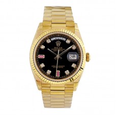 Daydate 36 128238 Black Dial in Yellow Gold