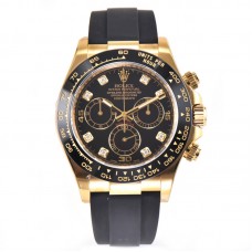 Daytona 116518LN Black Dial with Diamond Markers in Yellow Gold on Rubber Strap
