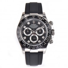 Daytona 116518LN Black Dial with Diamond Markers in White Gold on Rubber Strap